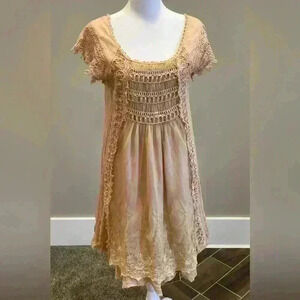 Feminine Boho Flowy dress Tan crochet top with lace detailing fairycore